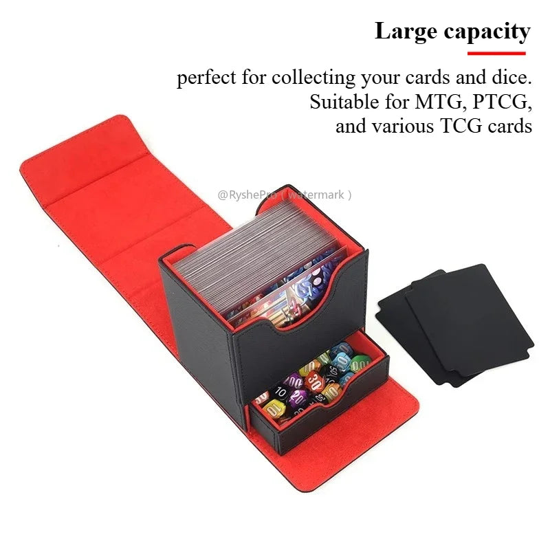 Commander Card Deck Box for MTG Holds 100+ Deck Box with 2 Dividers and Dice Tray Fits for MTG PTCG Magic Baseball Sports Cards